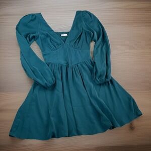 Abercrombie & Fitch A&F Mini Dress Long Sleeve Corset Smocked Green Women Sz S